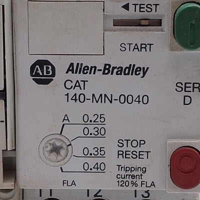 Used Allen Bradley 140-MN-0040 Manual Motor Starter w/140-A11 AUX, 0.25-0.4A