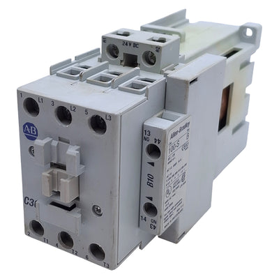 Used Allen Bradley 100-C30ZJ00 Contactor w/AUX 3-Pole, 1NO, 600VAC 30A, 24VDC Coil
