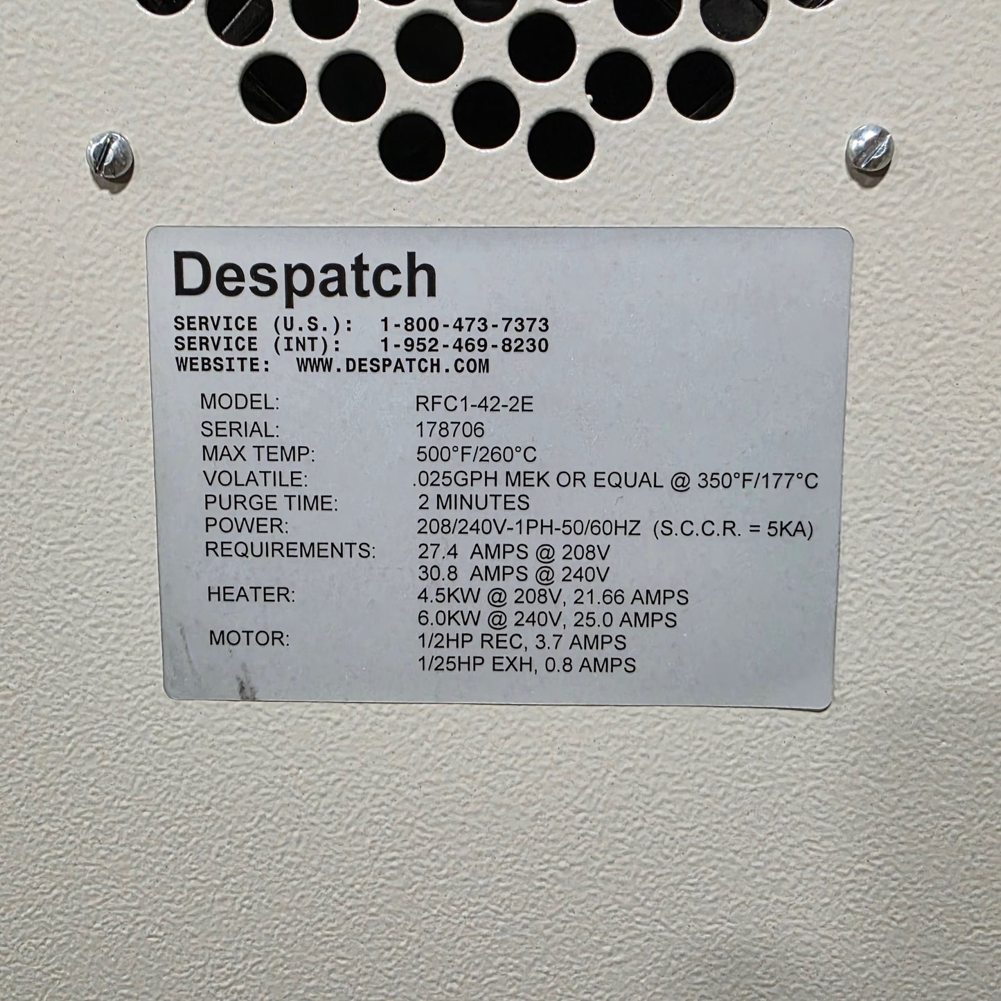 Used Despatch RFC1-42-2E Class A Benchtop Laboratory Oven 4.2Ft³ Amb+5° To 260°C 240V