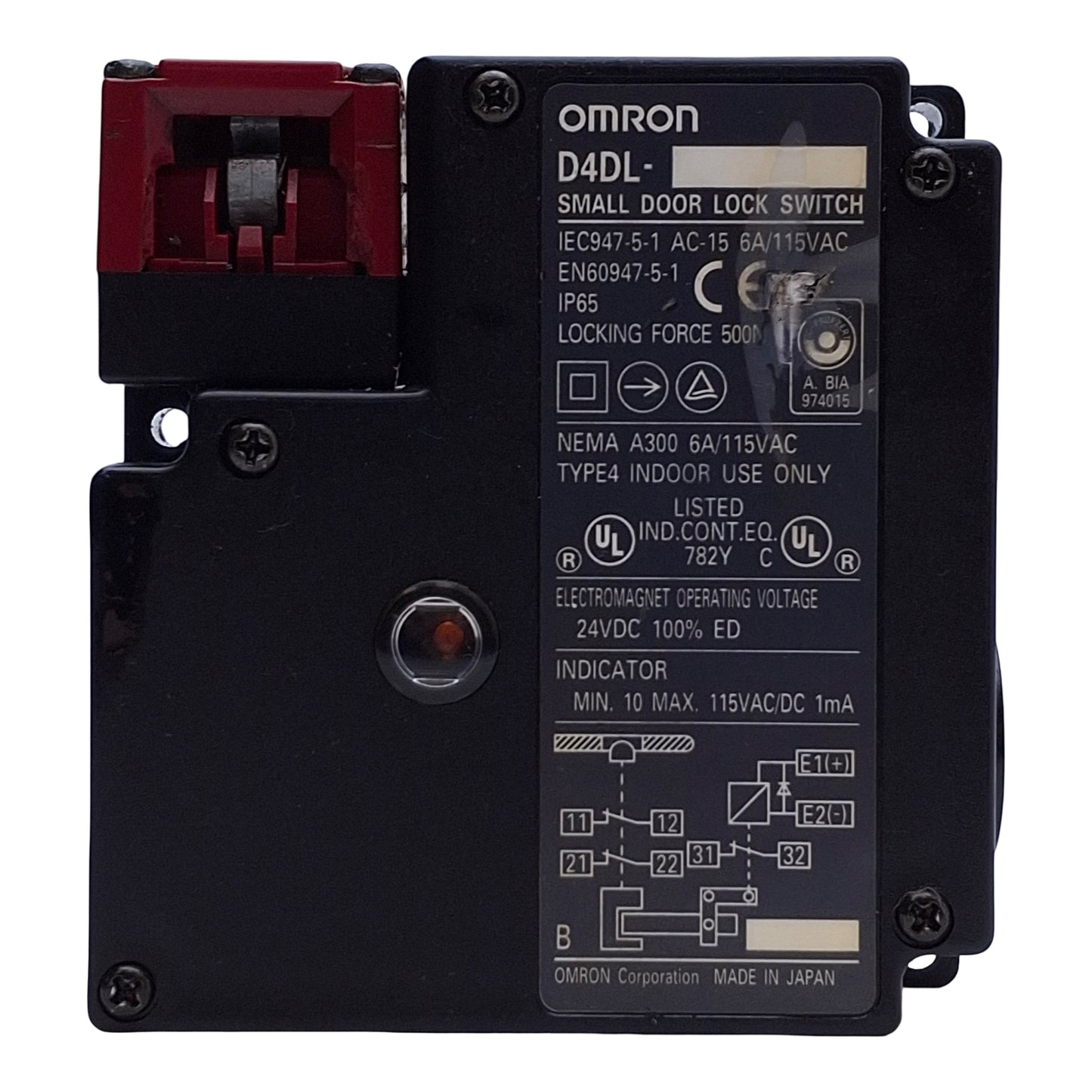 Used Omron D4DL-1DFG-B Locking Safety-Door Switch 2NC+1NC, 24VDC Coil *No Key*