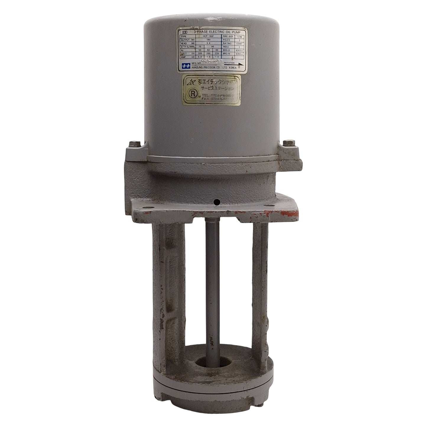Used Hansung HCP-180F Oil Pump, 180W, 3Ø 200-220VAC, 3.0m Head, 90L/min, 1/2in PT