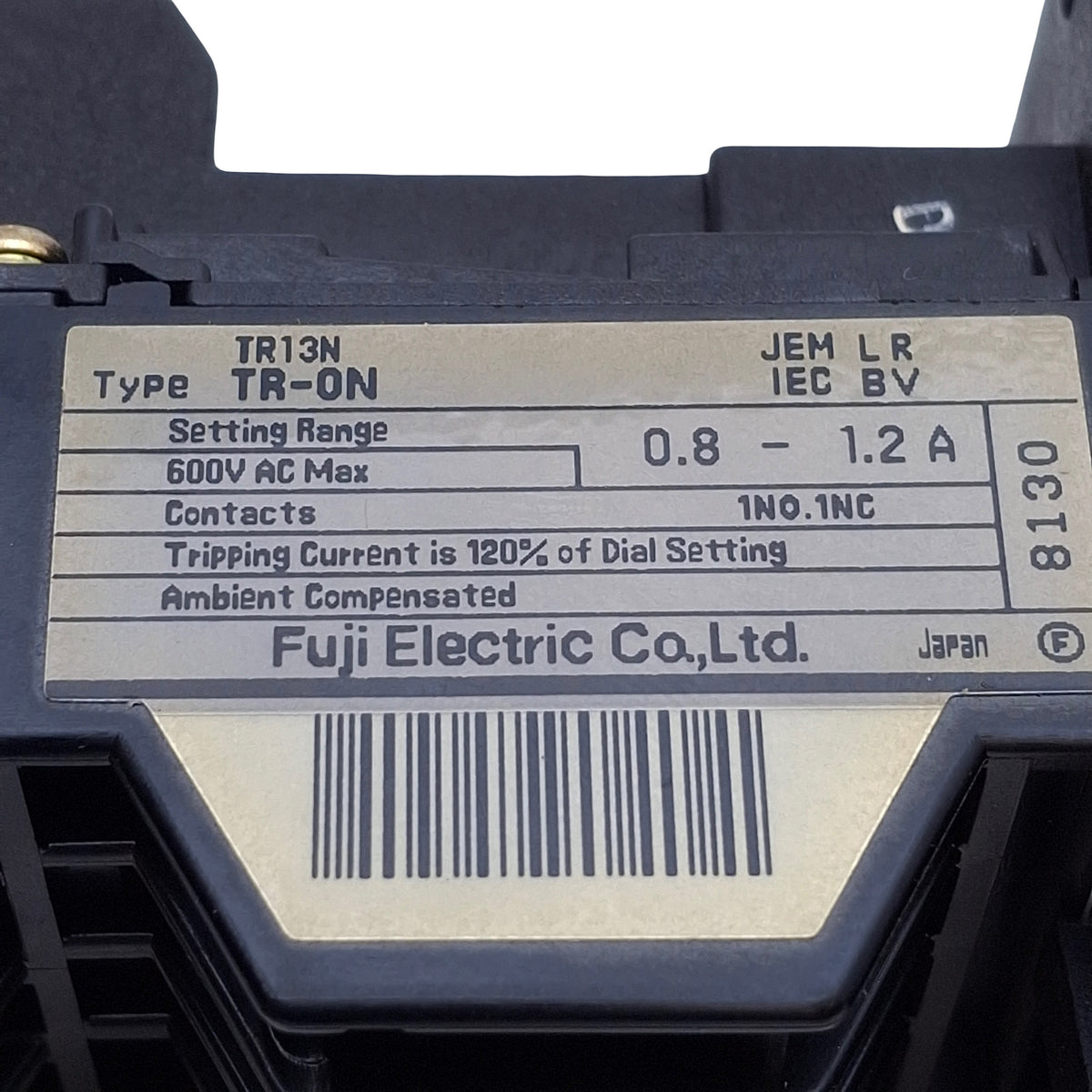 Used Fuji TR-0N Thermal Overload Relay, 2-Element, 5-8A Adjustable w/DIN Base