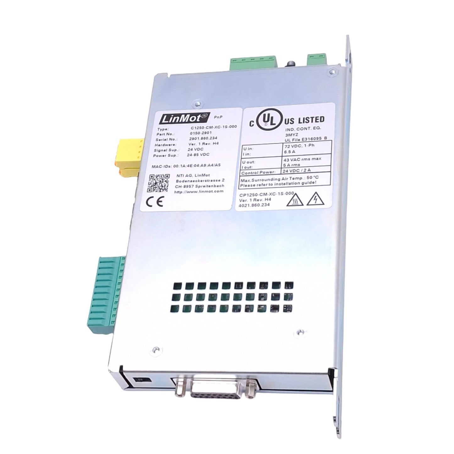 Used LinMot C1250-CM-XC-1S-000 Servo Drive, CIP Sync, 72VDC 6.5A In, 43VAC 5A Out