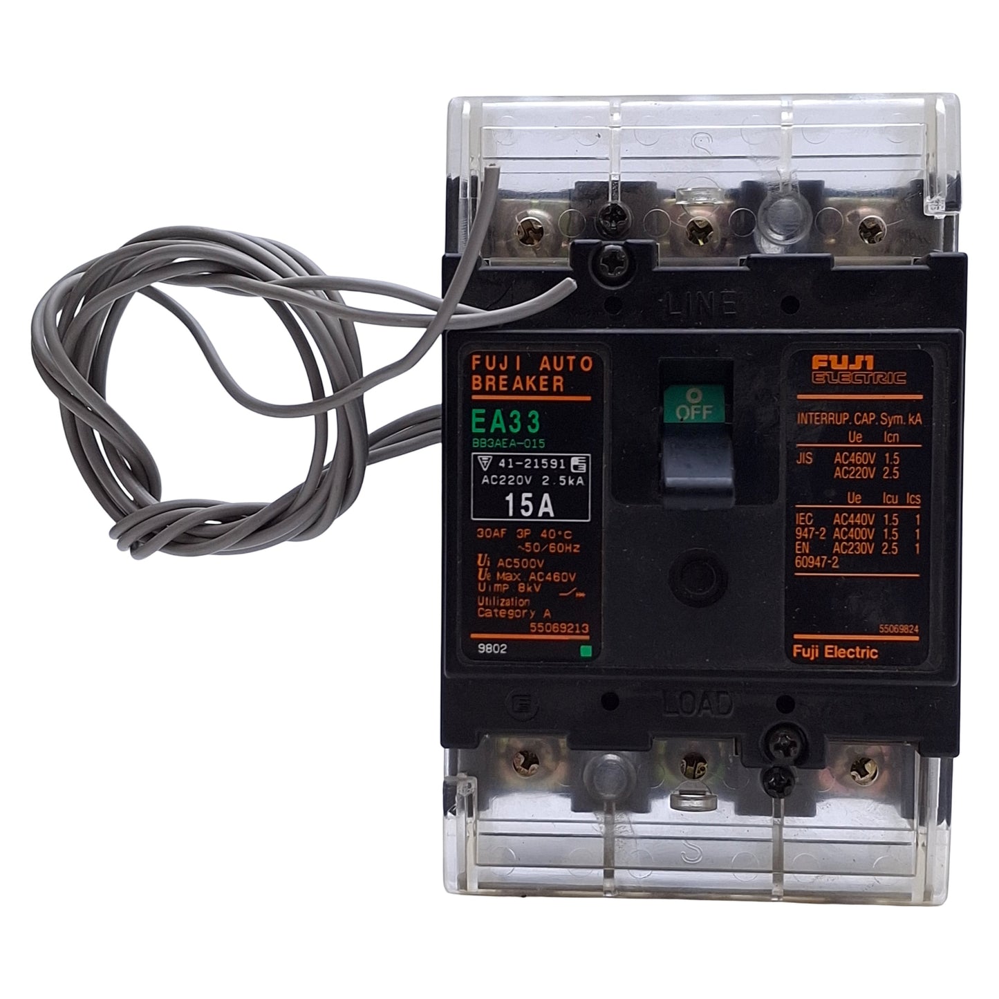 Used Fuji Electric EA33 BB3AEA-015 Auto Circuit Breaker 3-Pole, 15A 220VAC