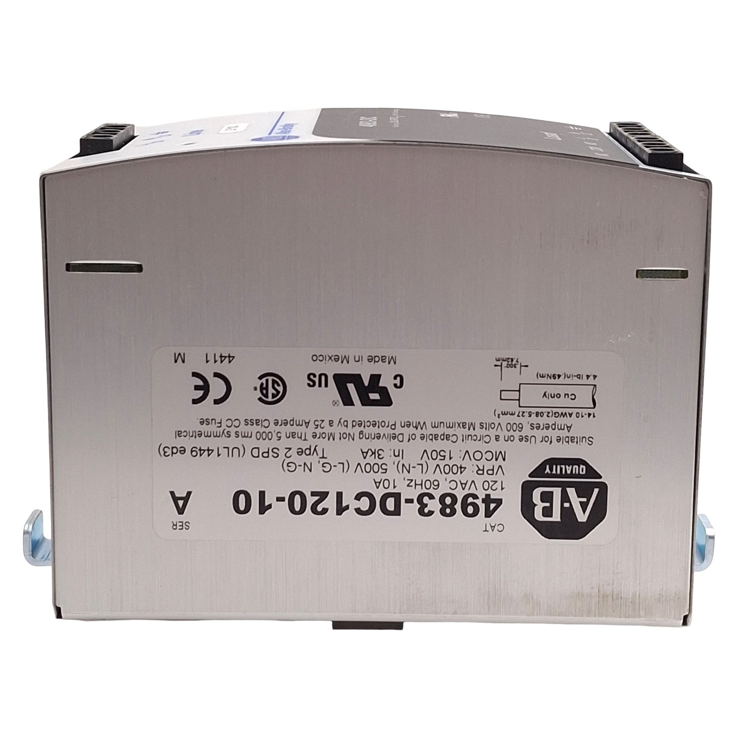 Used Allen Bradley 4983-DC120-10 Filter/Surge Protective Device, 120VAC 10A, DIN Rail
