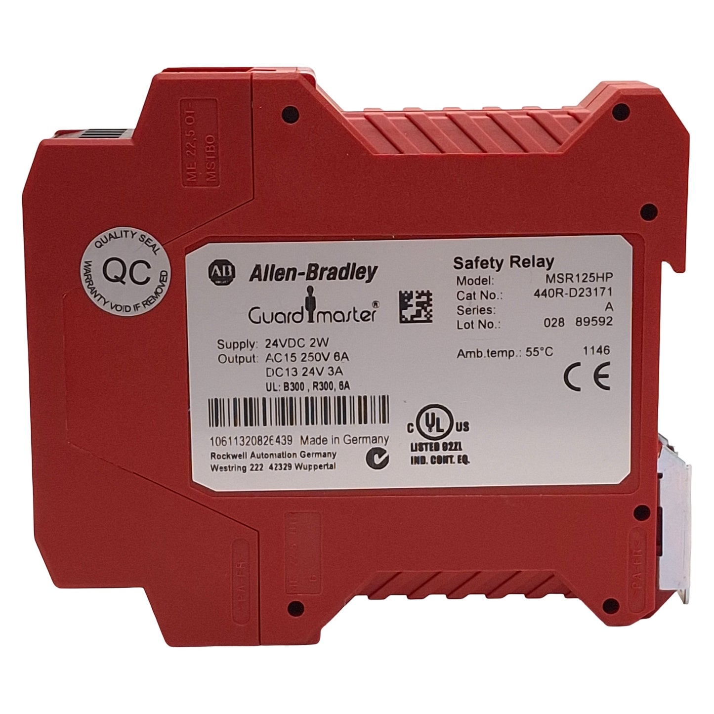 Used Allen Bradley 440R-D23171 Guardmaster Safety Relay, 2NO+2NC In, 2NO Out, 24VDC