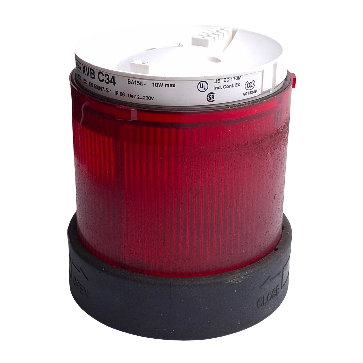 Used Telemecanique XVBC34 Tower Stack Light, ø70mm, 250VAC/DC, Red, Steady *No Bulb*