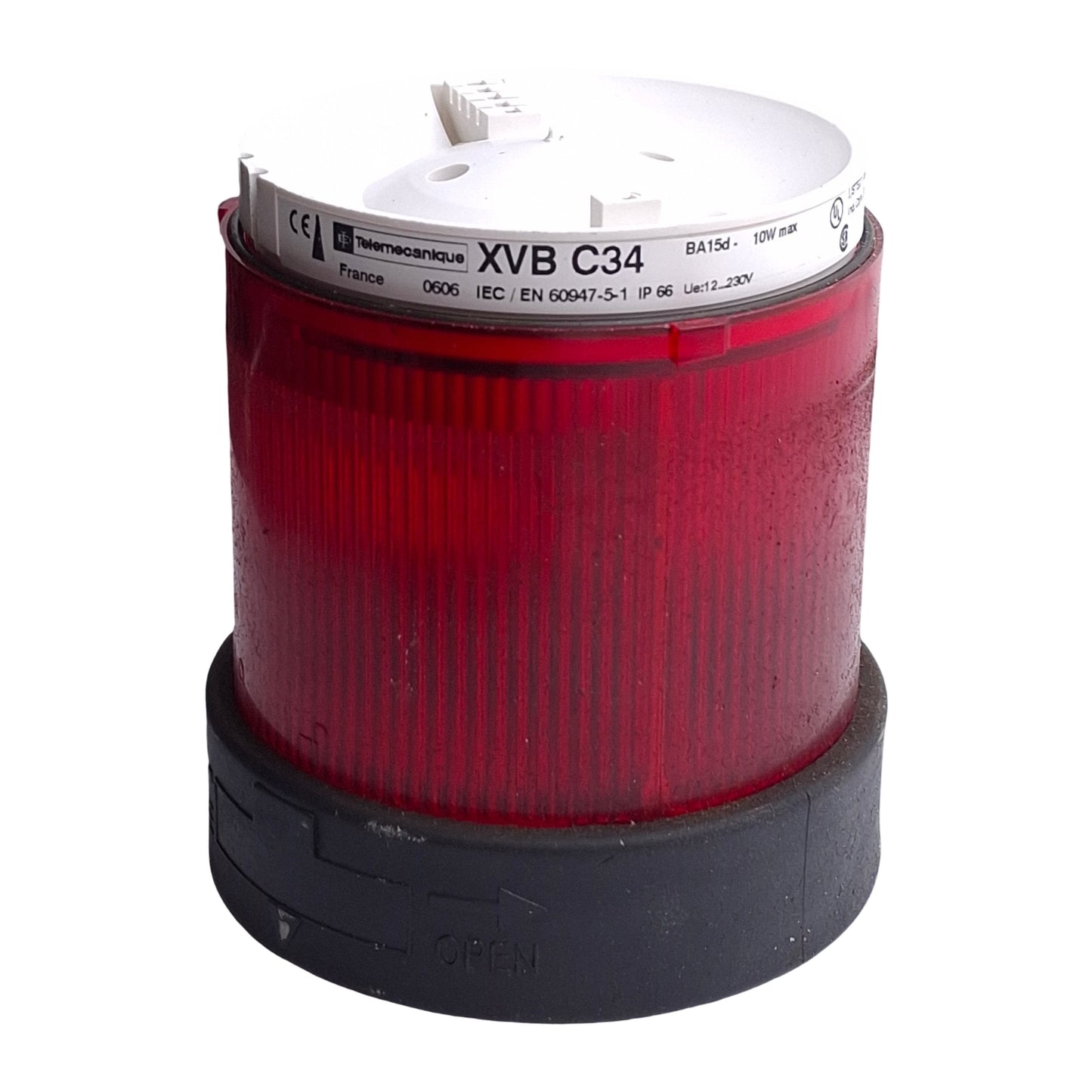 Used Telemecanique XVBC34 Tower Stack Light, ø70mm, 250VAC/DC, Red, Steady *No Bulb*