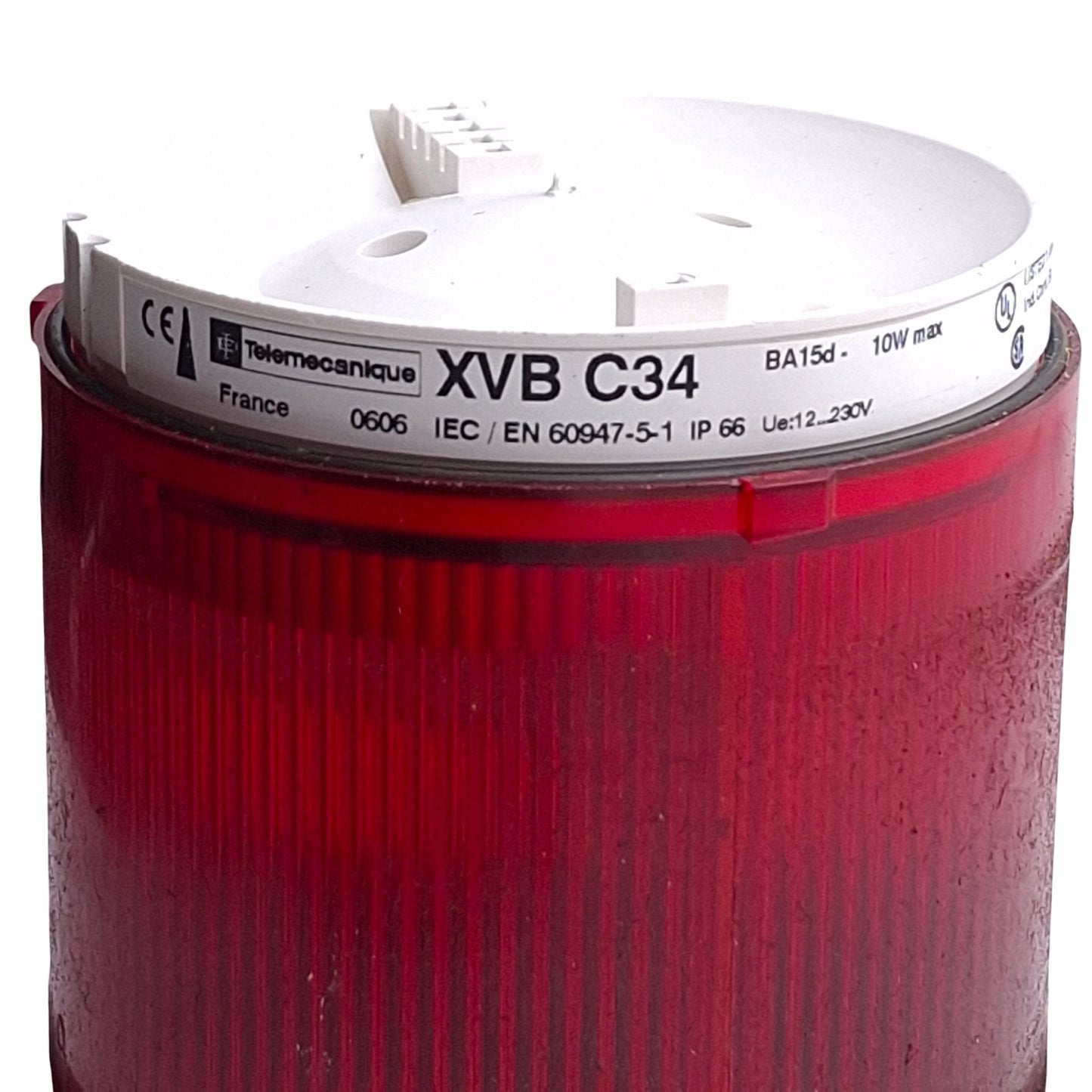 Used Telemecanique XVBC34 Tower Stack Light, ø70mm, 250VAC/DC, Red, Steady *No Bulb*