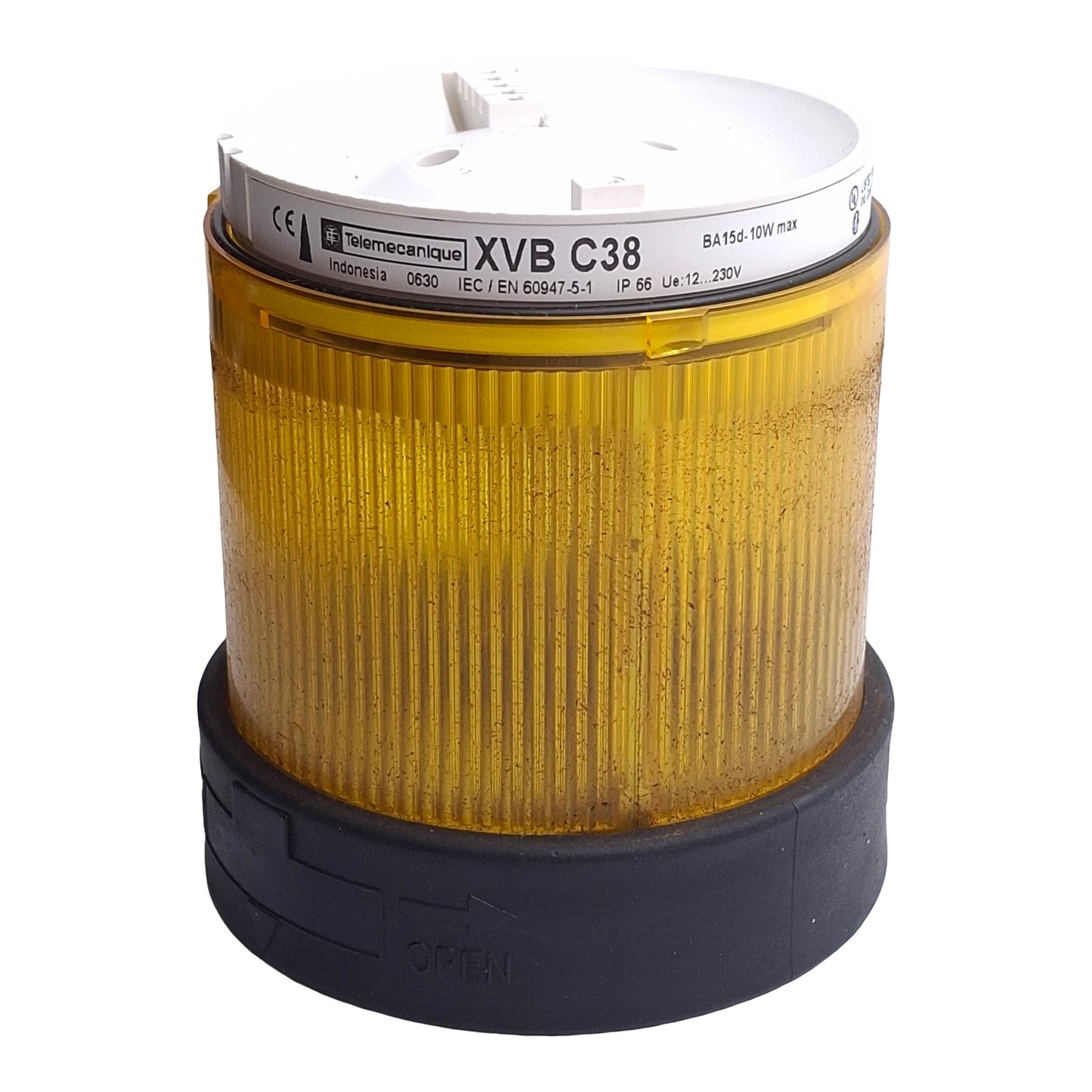 Used Telemecanique XVBC38 Tower Stack Light ø70mm 250VAC/DC, Yellow Steady, *No Bulb*