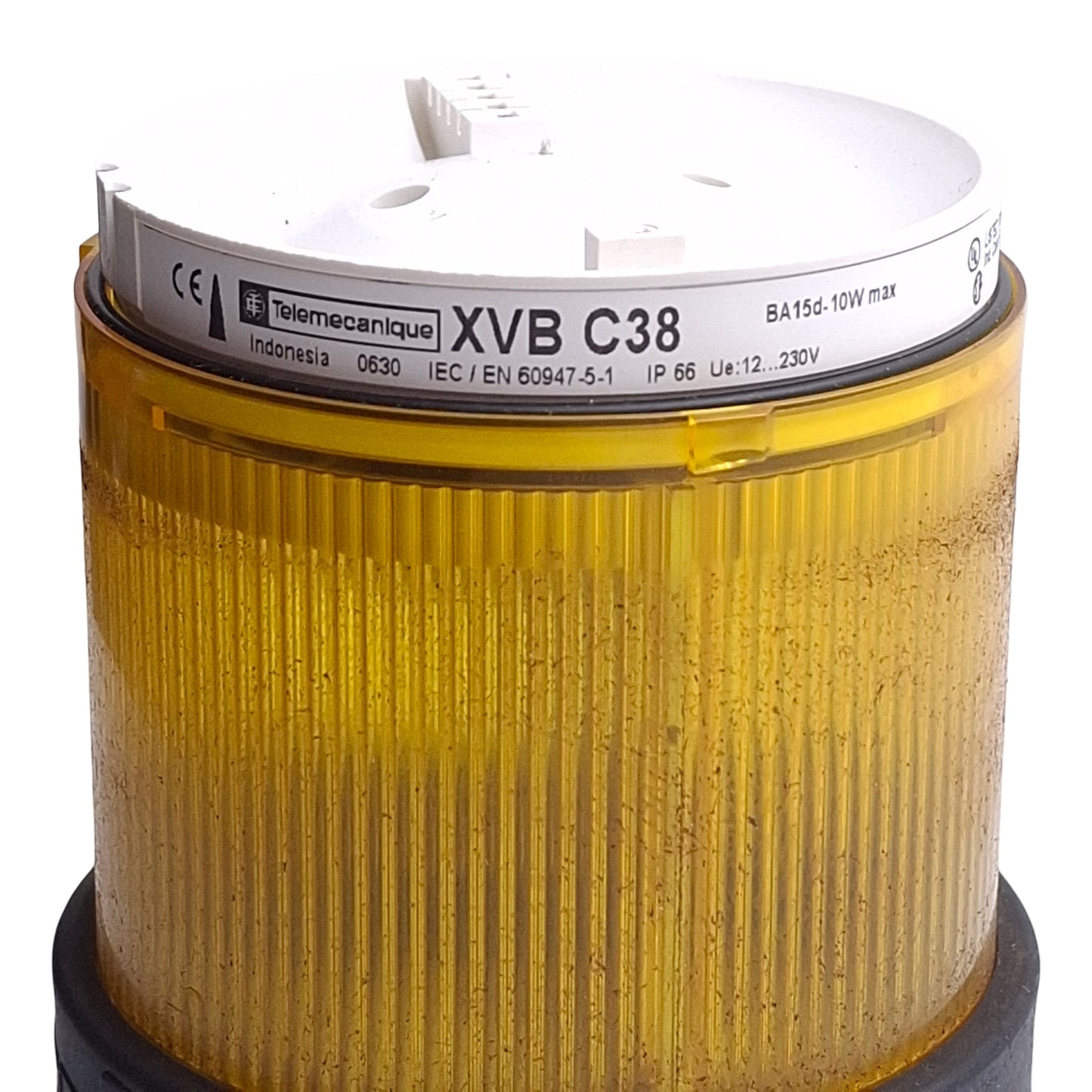 Used Telemecanique XVBC38 Tower Stack Light ø70mm 250VAC/DC, Yellow Steady, *No Bulb*