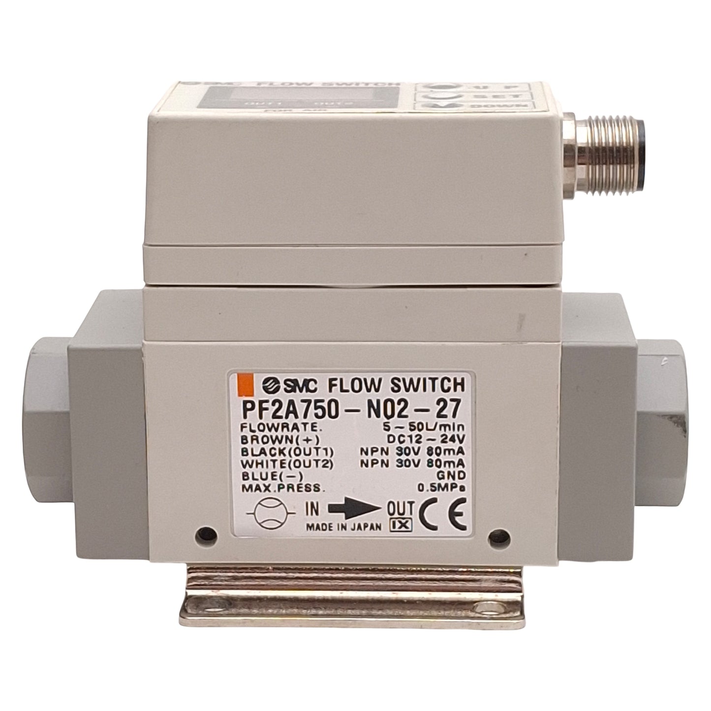 Used SMC PF2A750-N02-27 Digital Flow Switch, NPN, 5-50L/min, 1/4in NPT, 12-24VDC