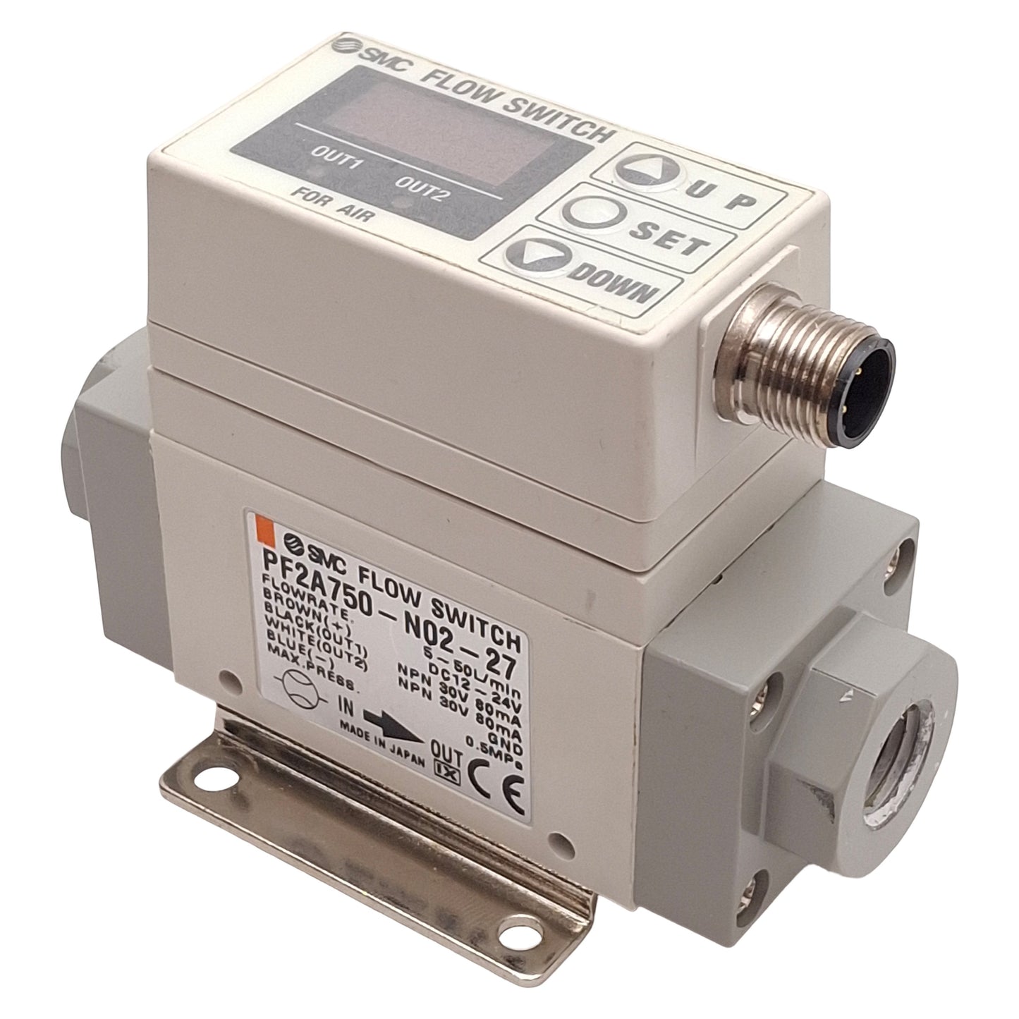 Used SMC PF2A750-N02-27 Digital Flow Switch, NPN, 5-50L/min, 1/4in NPT, 12-24VDC