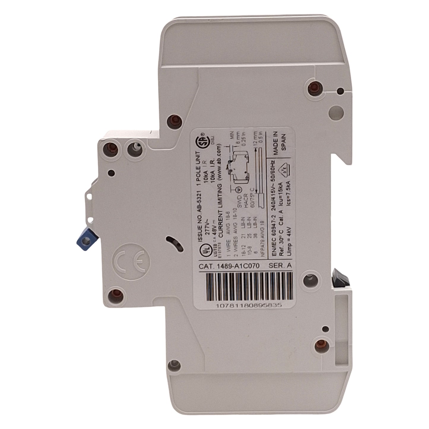 Used Lot of 2 Allen Bradley 1489-A1C070 Circuit Breaker, 1P, 7A 277VAC/48VDC, C-Curve