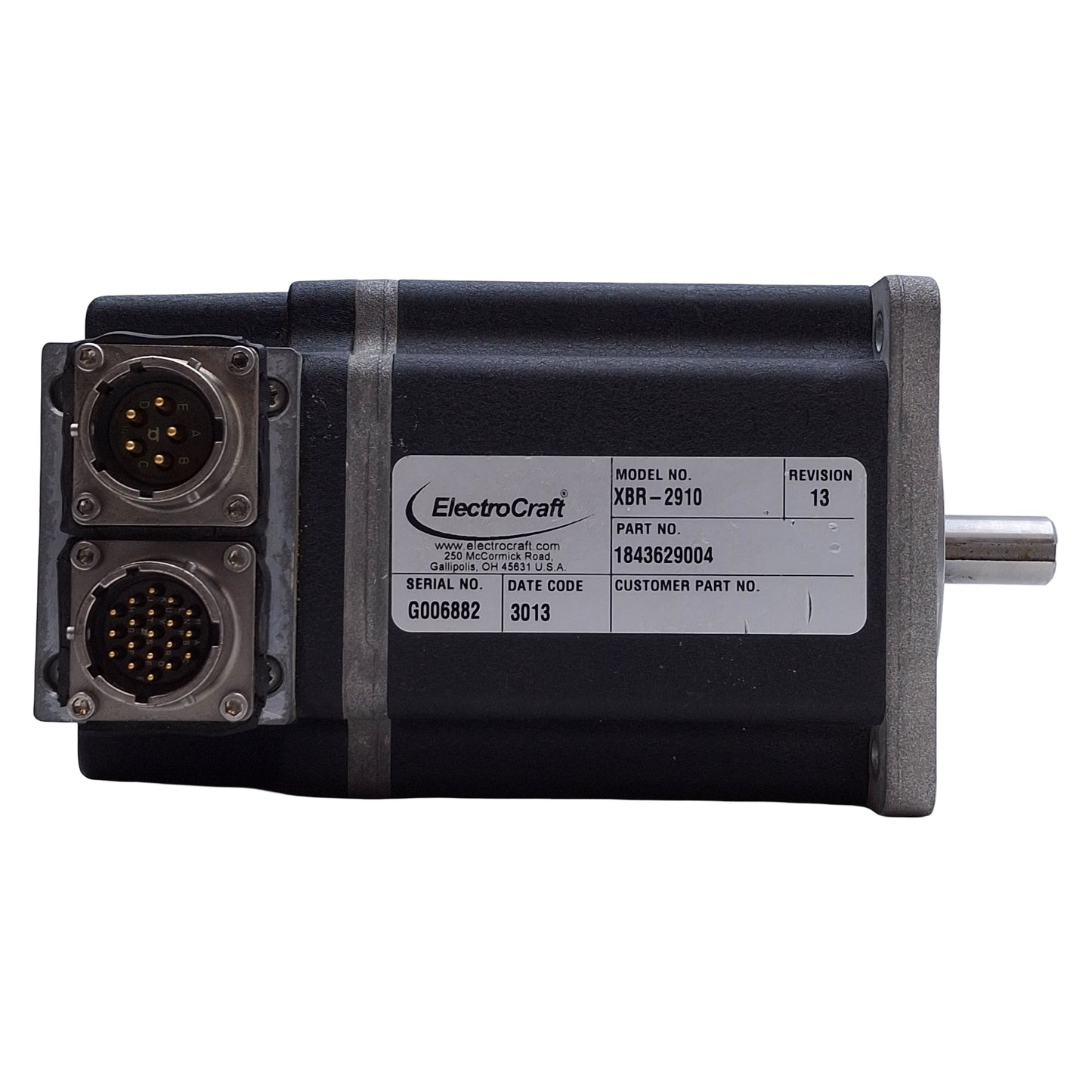 Used Electrocraft XBR-2910 Servo Motor 230VAC, 0.31kW, 6000rpm, 2.1N-m, NEMA 32