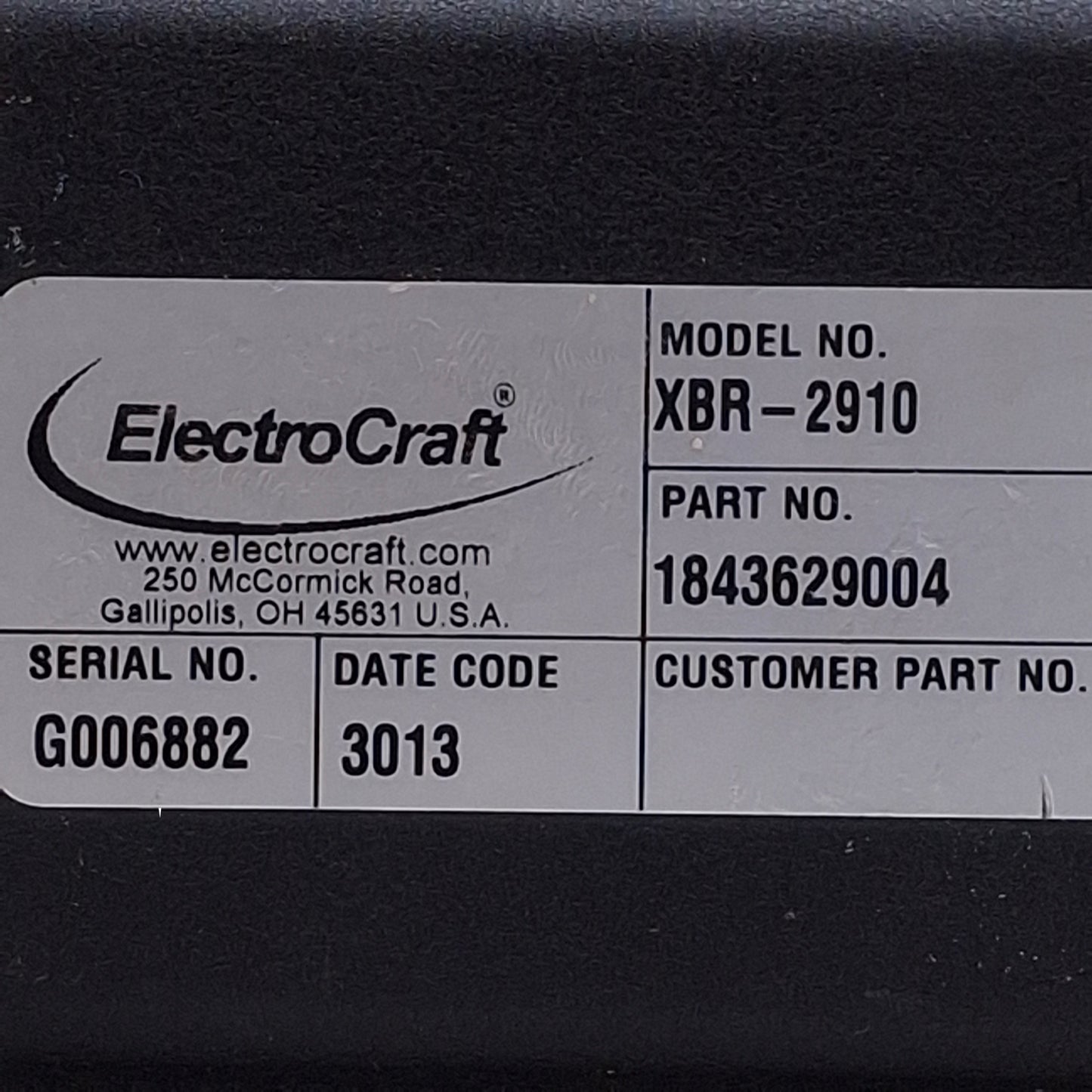 Used Electrocraft XBR-2910 Servo Motor 230VAC, 0.31kW, 6000rpm, 2.1N-m, NEMA 32