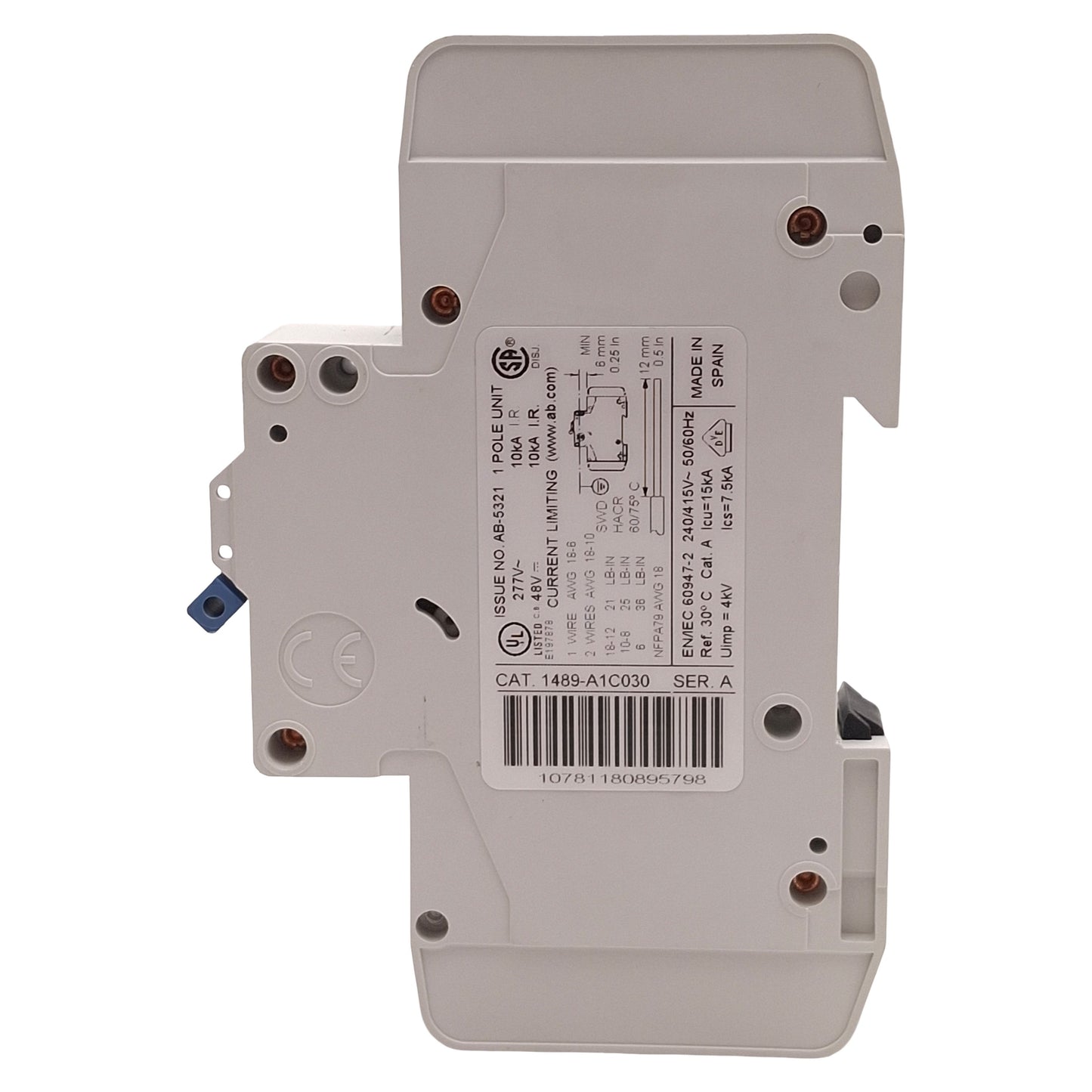 Used Lot of 10 Allen Bradley 1489-A1C030 Circuit Breaker 1P, 3A 277VAC/48VDC, C-Curve