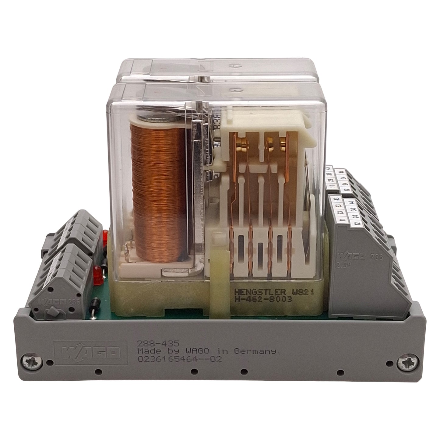 Used Wago 288-435 Relay Module, (2x) 3NO+1NC, 10A 230/240VAC, 24VDC Coils *No DIN*
