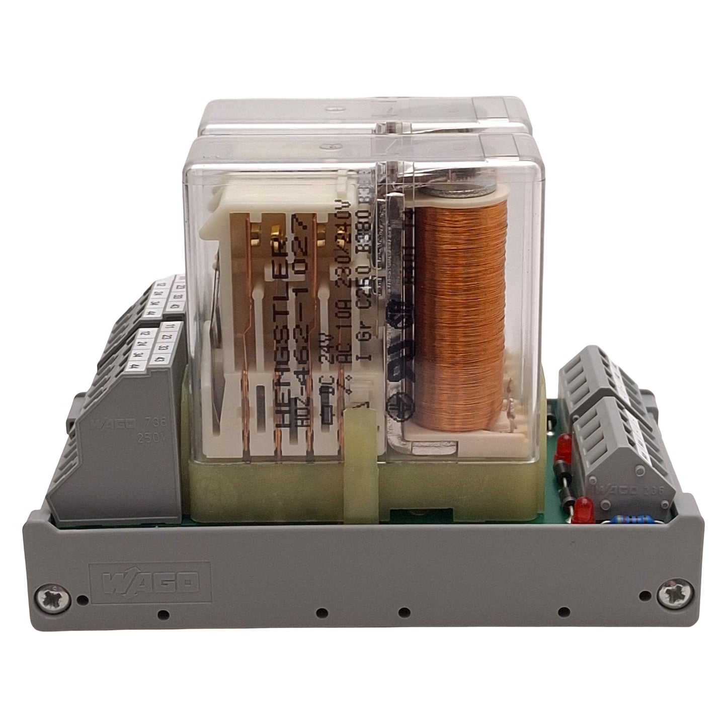 Used Wago 288-435 Relay Module, (2x) 3NO+1NC, 10A 230/240VAC, 24VDC Coils *No DIN*