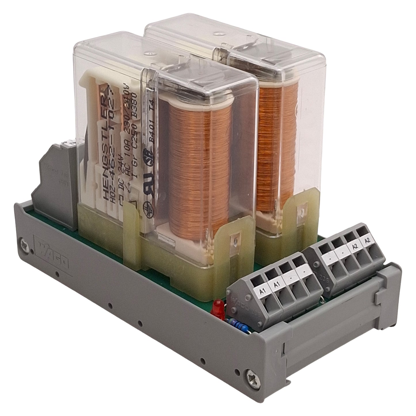Used Wago 288-435 Relay Module, (2x) 3NO+1NC, 10A 230/240VAC, 24VDC Coils *No DIN*