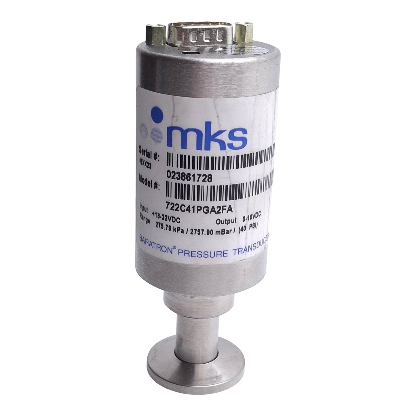 Used MKS 722C41PGA2FA Absolute Baratron Capacitance Manometer, 40psi Range, 10VDC Out
