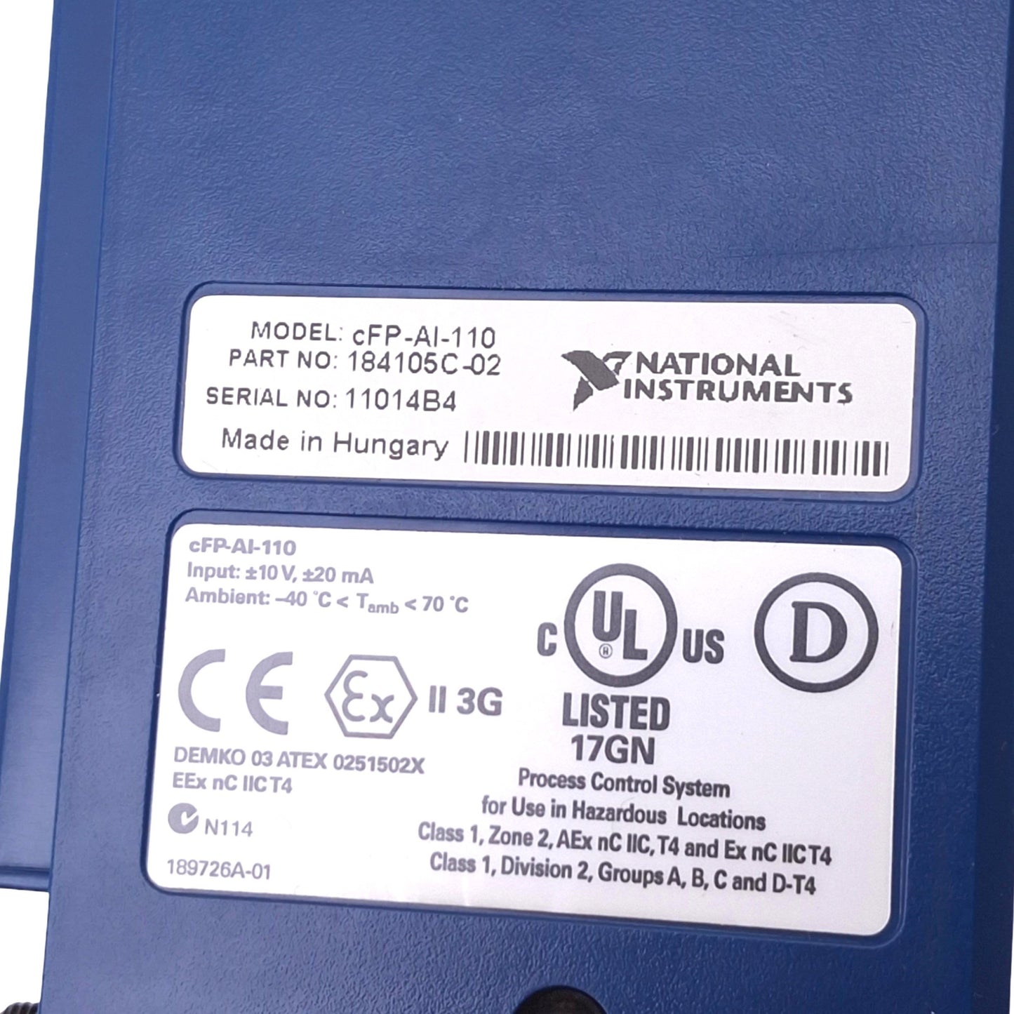 Used National Instruments cFP-AI-110 Analog Input Module, 8-Ch 16-Bit, mV, V, 20mA