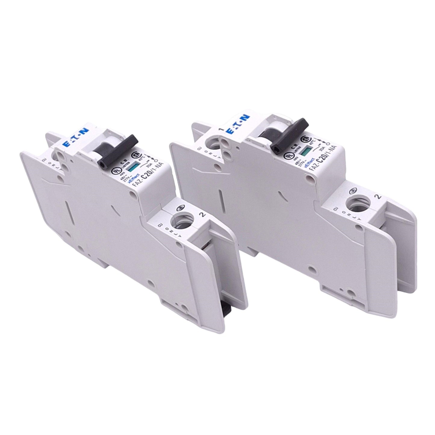 Used Lot of 2 Eaton FAZ-C20/1-NA-SP Circuit Breakers, 1-Pole 20A, 277VAC/48VDC Max