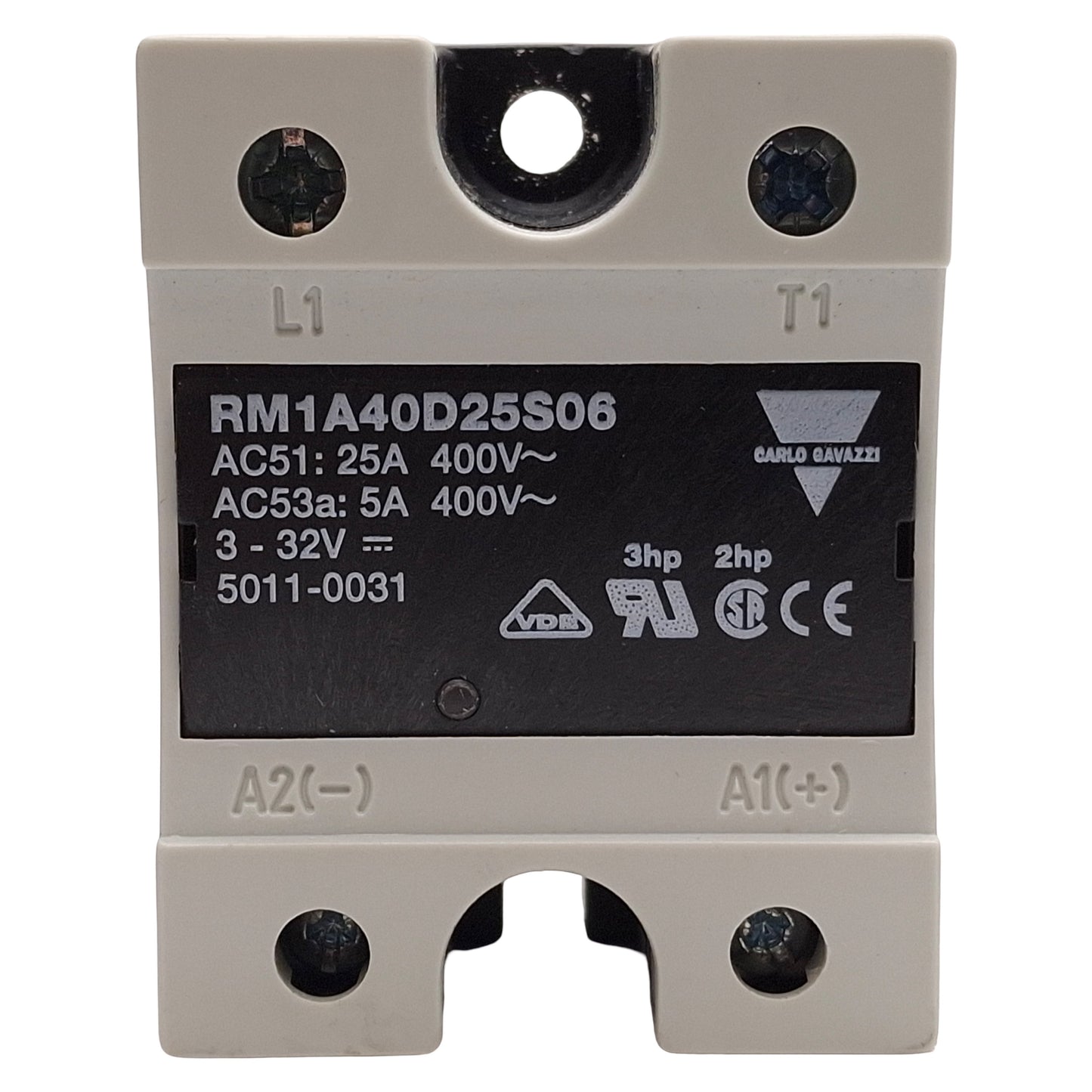 Used Carlo Gavazzi RM1A40D25S06 Solid State Relay, 25A 400VAC Line, 3-32VDC Control
