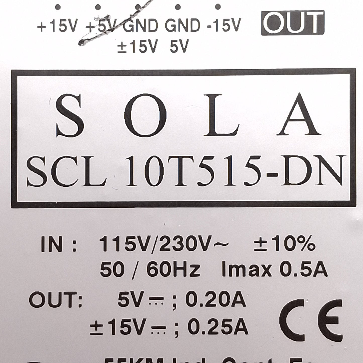 Used Sola SCL 10T515-DN Power Supply, 115/230VAC Input, +5VDC & ±15VDC Outputs, 10W