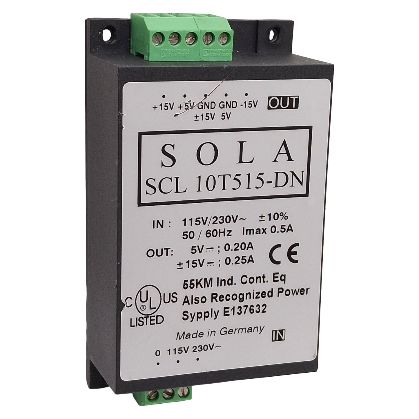 Used Sola SCL 10T515-DN Power Supply, 115/230VAC Input, +5VDC & ±15VDC Outputs, 10W