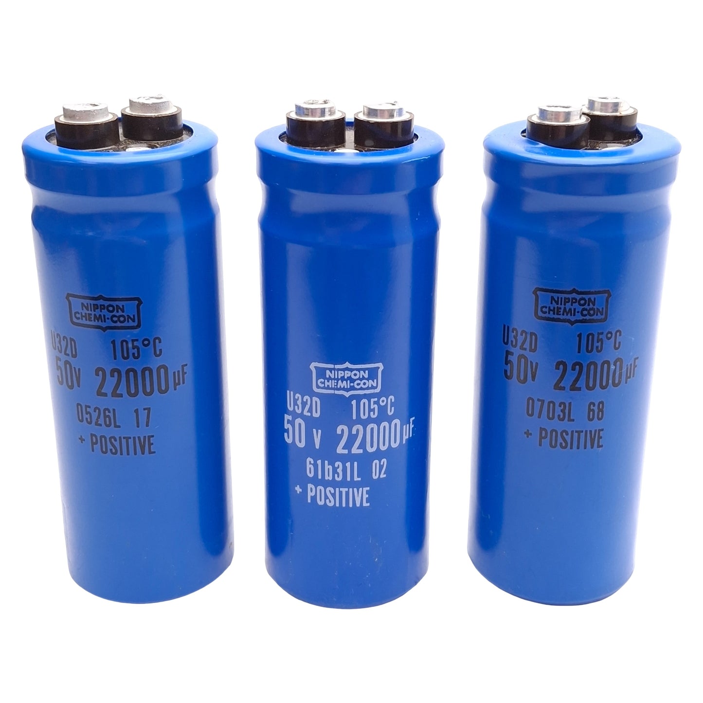 Used Lot of 3 Nippon Chemi-Con U32D50LG223M35X92HP Capacitor 50VDC 22000µF ø35 x 92mm