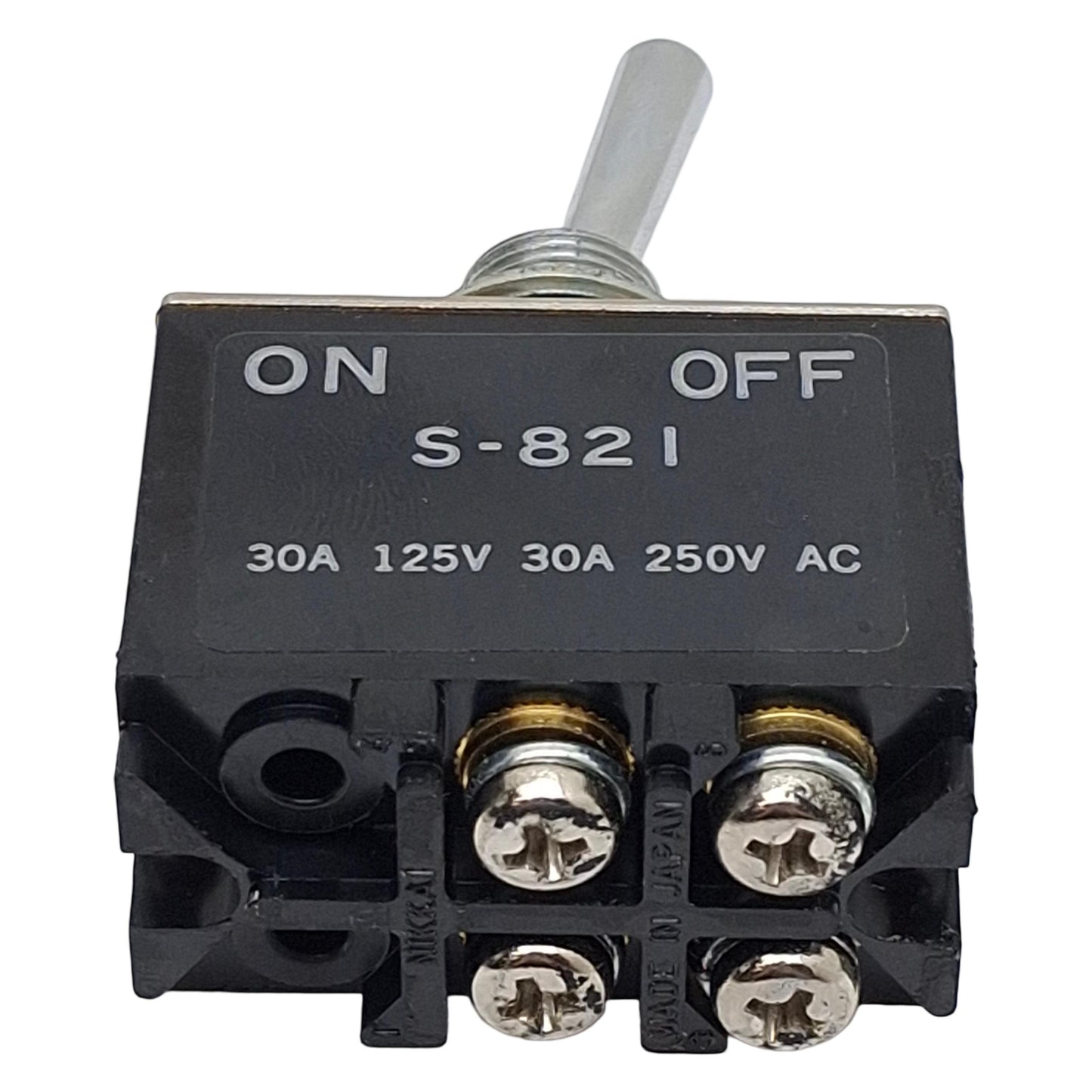 Used NKK S821 Toggle Switch, DPST ON-OFF, 30A 125VAC/30VDC, 750W, M12, 12.5mm Panel