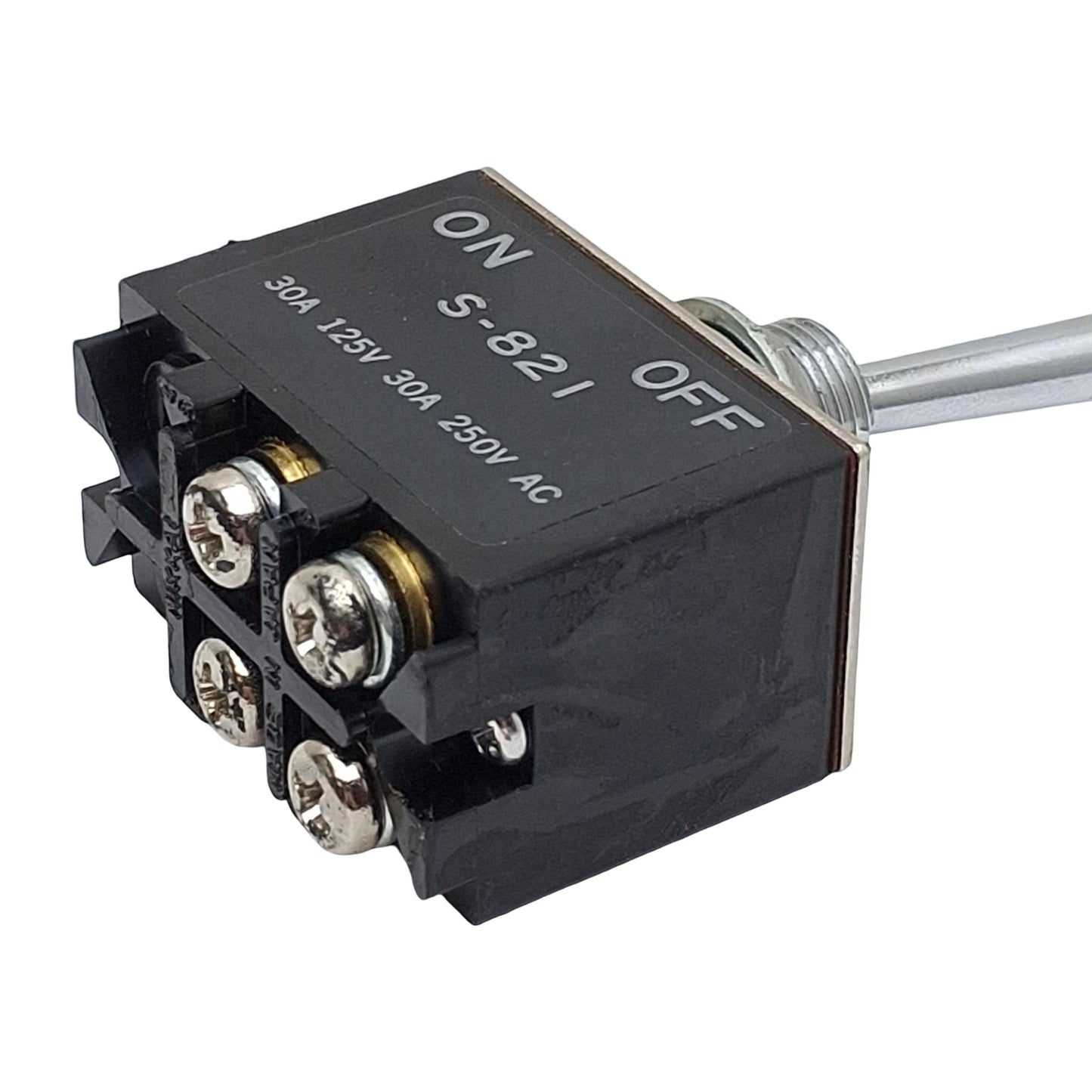 Used NKK S821 Toggle Switch, DPST ON-OFF, 30A 125VAC/30VDC, 750W, M12, 12.5mm Panel