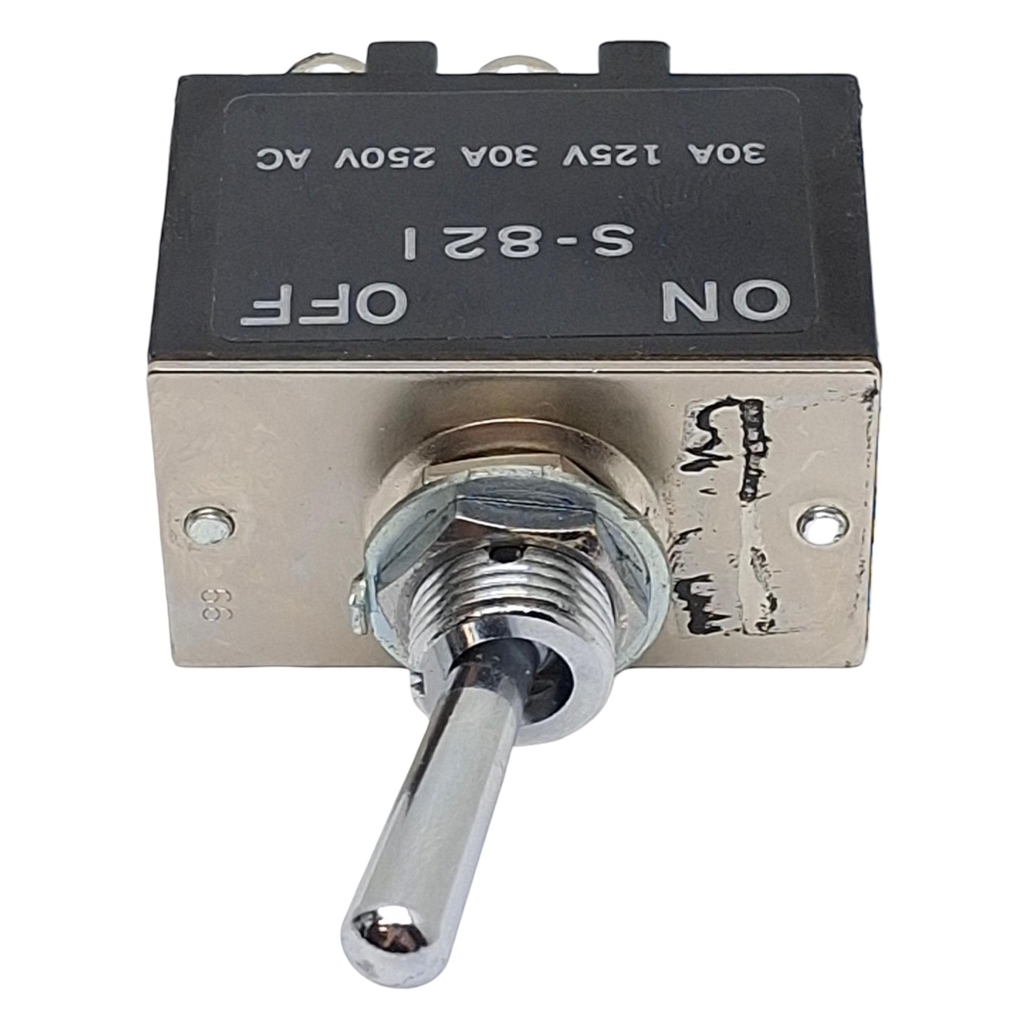 Used NKK S821 Toggle Switch, DPST ON-OFF, 30A 125VAC/30VDC, 750W, M12, 12.5mm Panel