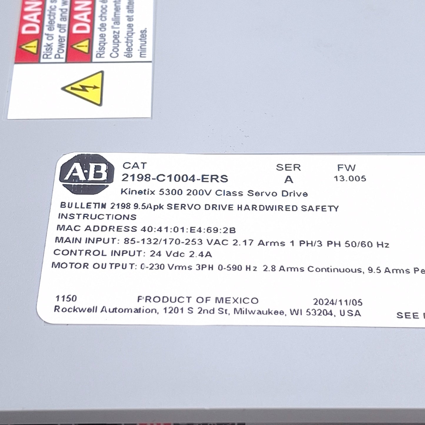 Used Allen Bradley 2198-C1004-ERS Kinetix 5300 Servo Drive, 1-Axis, 115/230VAC 1/3PH