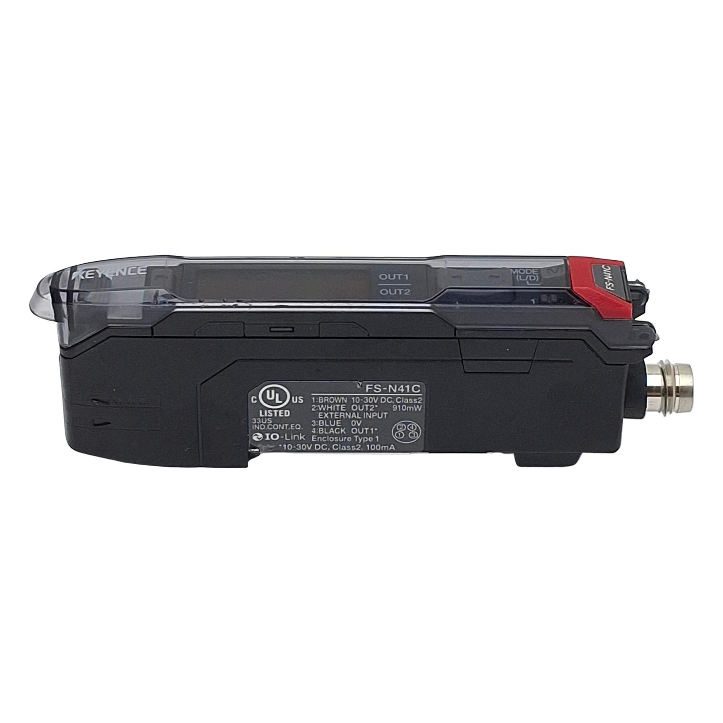 Used Keyence FS-N41C Digital Fiber Optic Sensor, PNP/NPN, 10-30VDC, 4-Pin M8