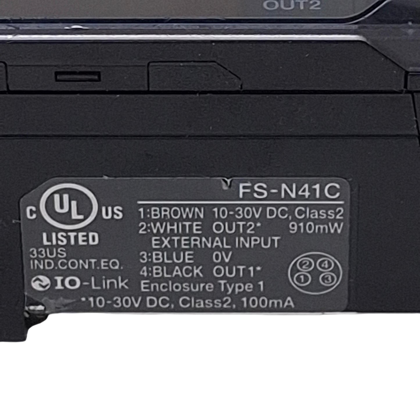 Used Keyence FS-N41C Digital Fiber Optic Sensor, PNP/NPN, 10-30VDC, 4-Pin M8