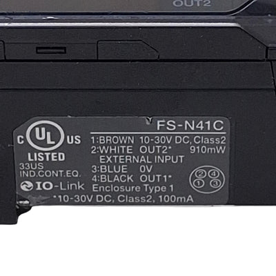 Used Keyence FS-N41C Digital Fiber Optic Sensor, PNP/NPN, 10-30VDC, 4-Pin M8