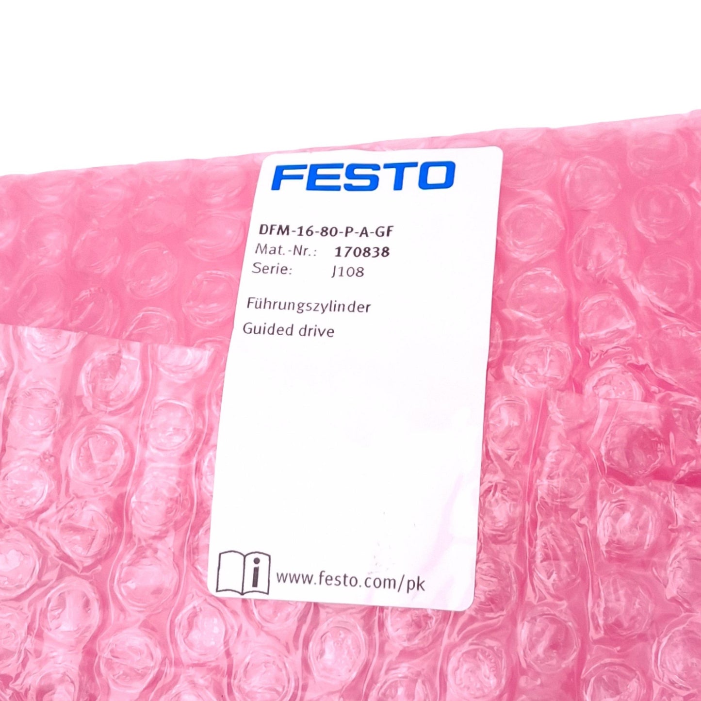 New Festo DFM-16-80-P-A-GF Guided Cylinder, 16mm Bore, 80mm Stroke, M5, 10bar Max
