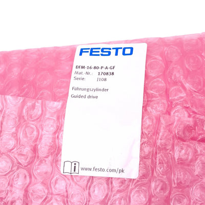 New Festo DFM-16-80-P-A-GF Guided Cylinder, 16mm Bore, 80mm Stroke, M5, 10bar Max