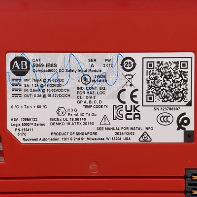 Used Allen Bradley 5069-IB8S FW 2.012 Compact 5000 DC Safety Input Module, 8-Channel
