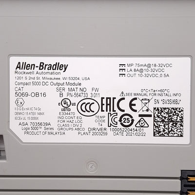 Used Allen Bradley 5069-OB16 FW 3.011 Compact 5000 DC Output Module, 16-Channel