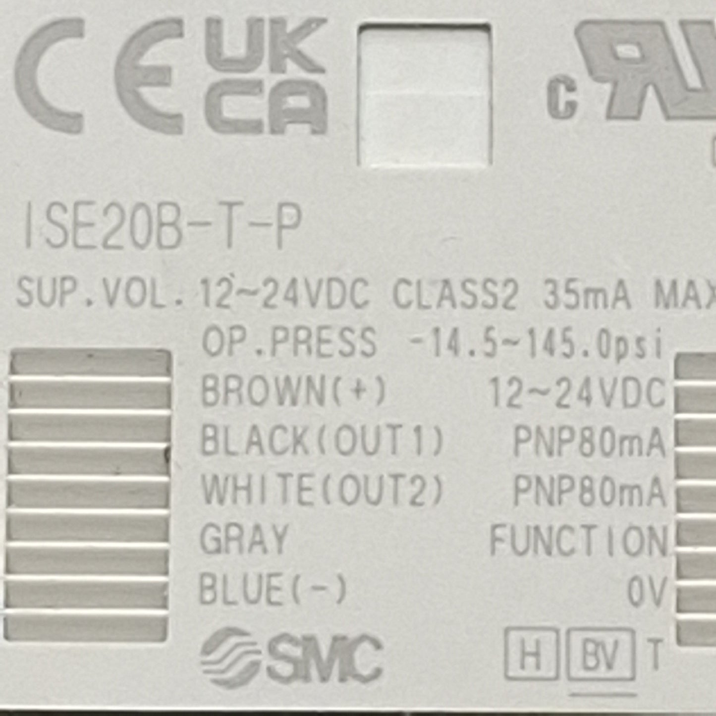 Used SMC ISE20B-T-P-N01 Digital Pressure Switch, PNP -14.5~145psi, 12-24VDC, 1/8" NPT