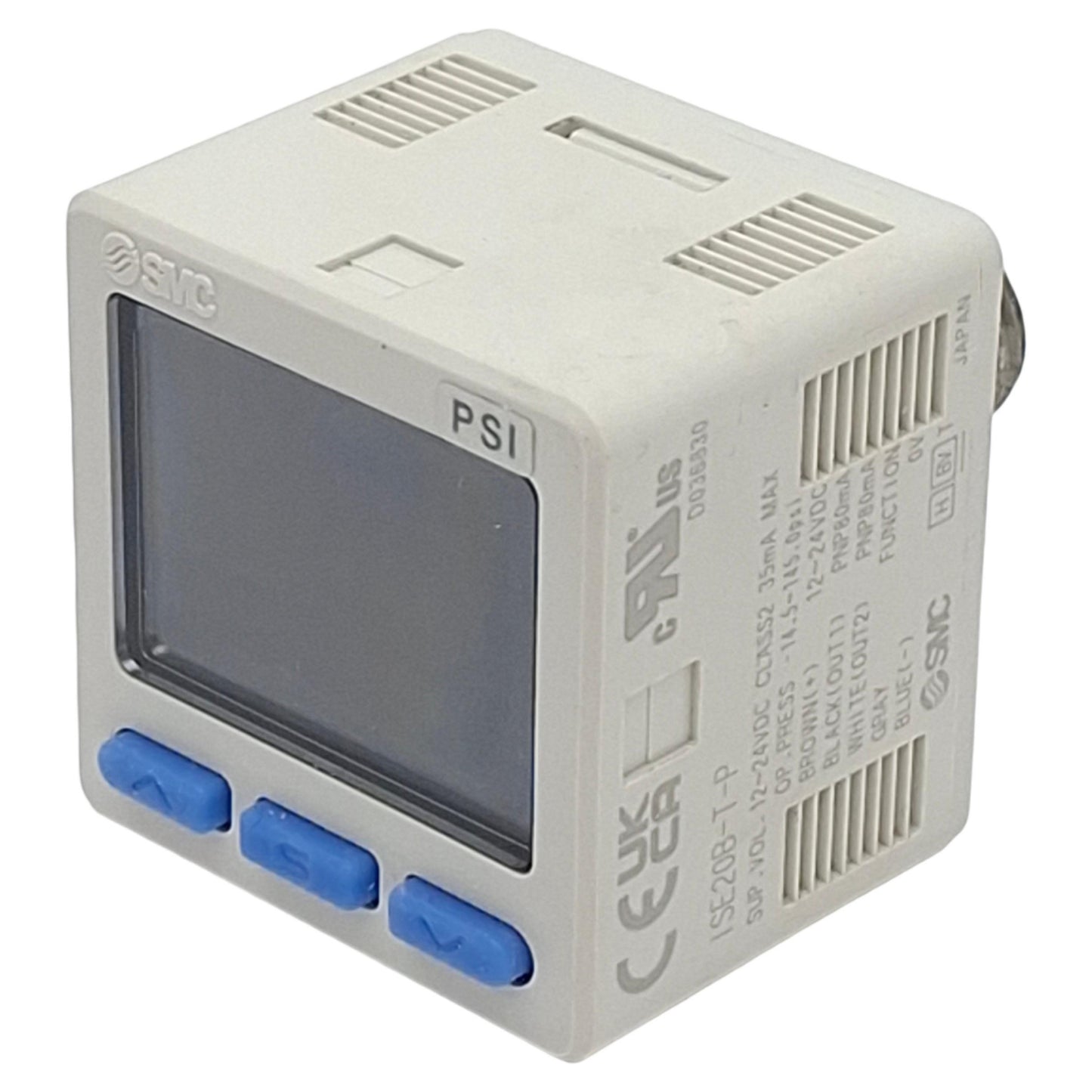 Used SMC ISE20B-T-P-N01 Digital Pressure Switch, PNP -14.5~145psi, 12-24VDC, 1/8" NPT
