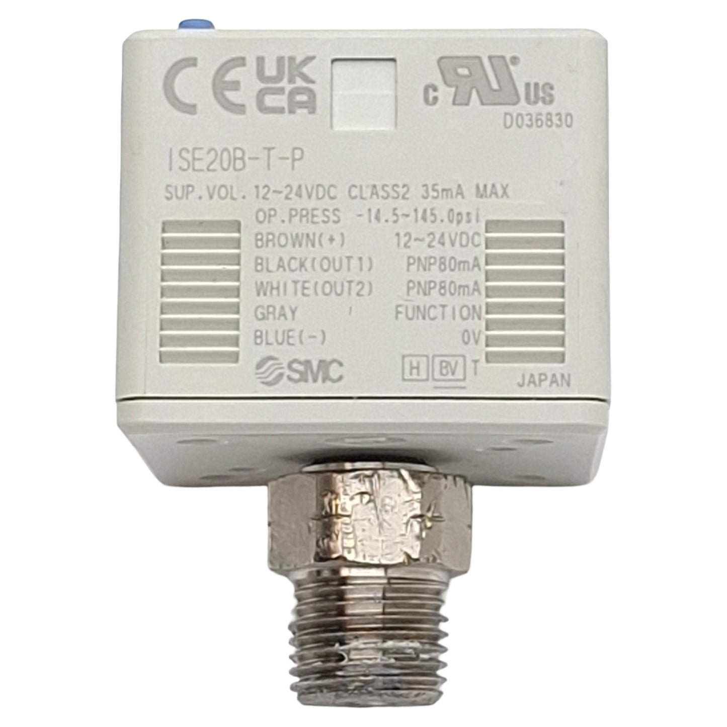 Used SMC ISE20B-T-P-N01 Digital Pressure Switch, PNP -14.5~145psi, 12-24VDC, 1/8" NPT