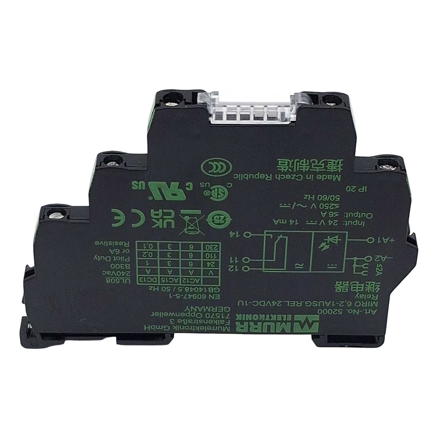 Used Murrelektronik 52000 Output Relay, 1NO/NC, 24VDC In, 6A 250VAC Out, DIN Rail