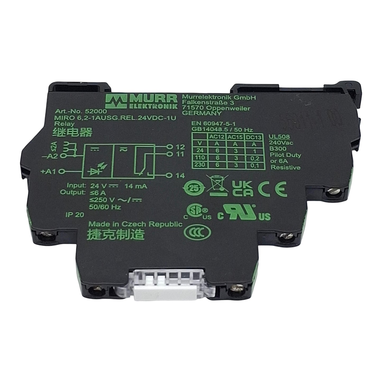 Used Murrelektronik 52000 Output Relay, 1NO/NC, 24VDC In, 6A 250VAC Out, DIN Rail