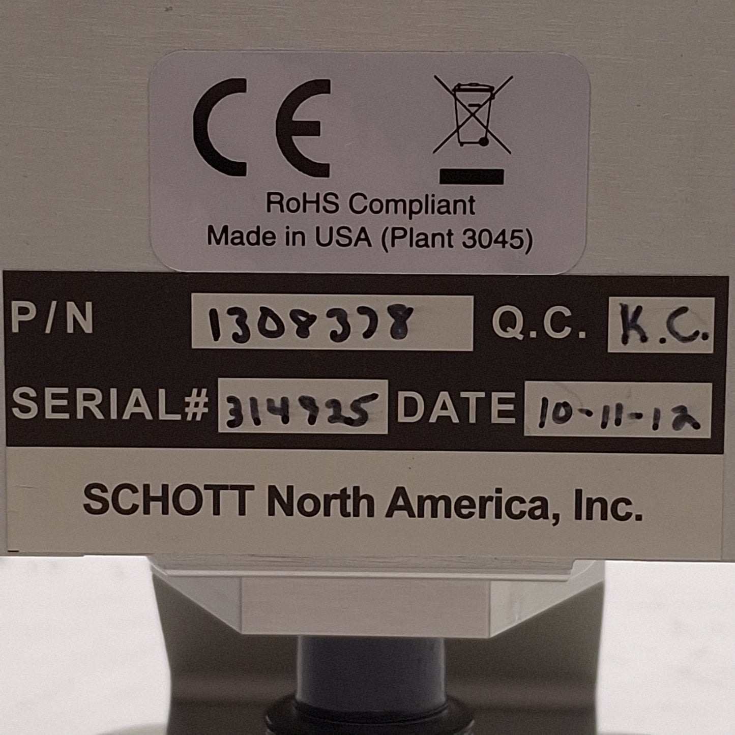 Used Schott 1308378 A20400/6000 MLS Microscopy LED Light Source, White, ø18mm, 24VDC