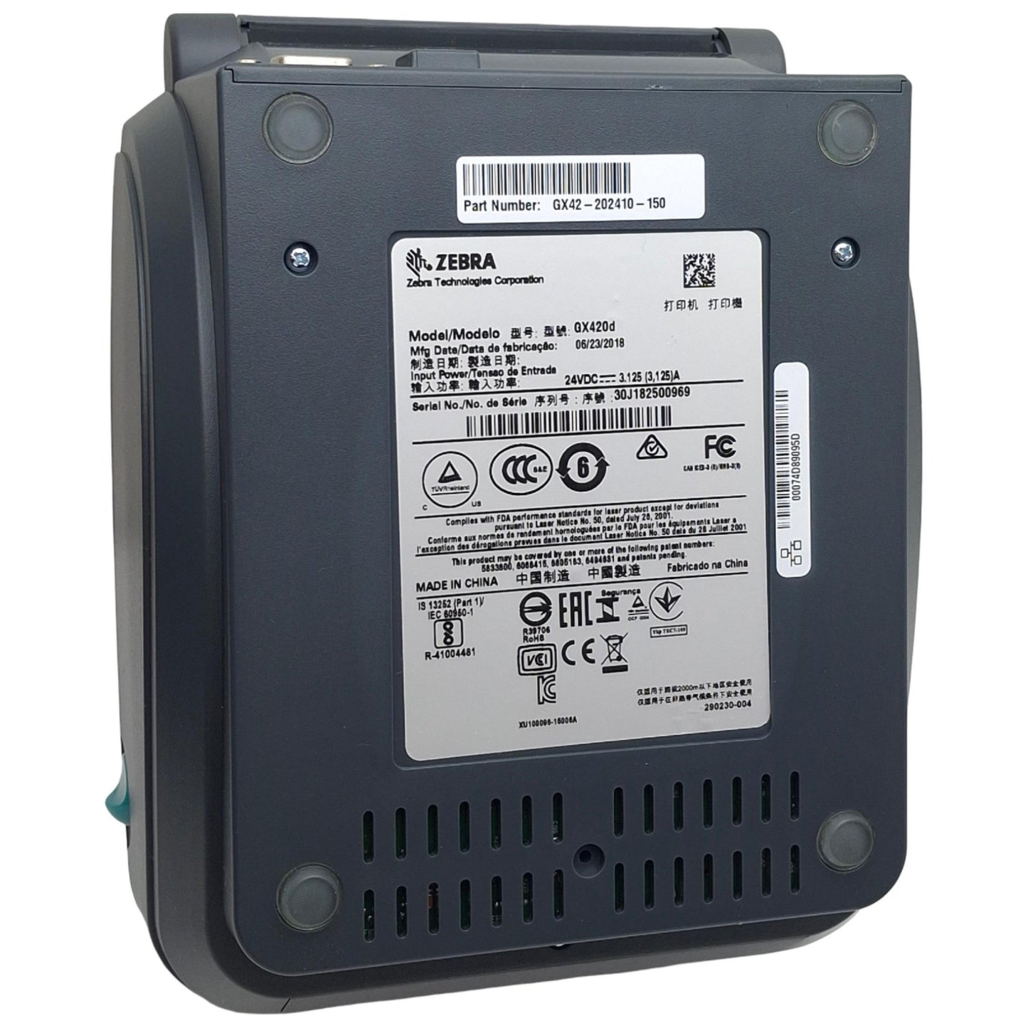 Used Zebra GX42-202410-150 GX420D Thermal Barcode Printer, 203dpi, 4in Width, 24VDC