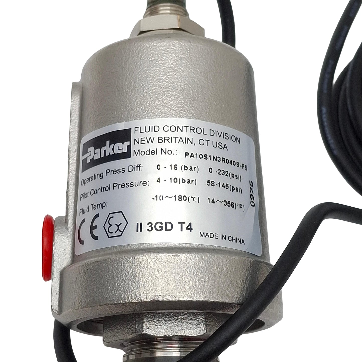 New Parker PA10S1N3R040S-PS Angle Seat Valve, 2-Way 3/8in NPT, 232psi Max, 12-24VDC